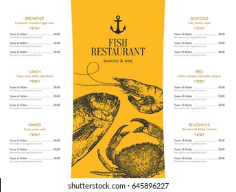 Restaurant menu design. Vector menu brochure template for cafe, coffee house, restaurant, bar. Food and drinks logotype symbol design. With a sketch pictures