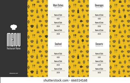 Speisekarte-Design des Restaurants. Vektor Menü Broschüre Vorlage für Café, Kaffeehaus, Restaurant, Bar. Logo Design für Lebensmittel und Getränke. Mit Skizzenbildern
