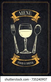 Restaurant menu design. Vector menu brochure template for cafe, coffee house, restaurant, bar. Food and drinks logotype symbol design. With a sketch pictures