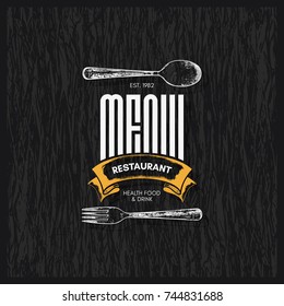 Restaurant menu design. Vector menu brochure template for cafe, coffee house, restaurant, bar. Food and drinks logotype symbol design. With a sketch pictures