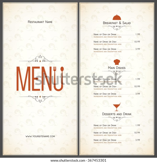 Restaurant Menu Design Vector Brochure Template Stock Vector (Royalty ...