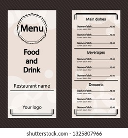 Restaurant menu design. Well suited for booklets