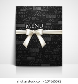 restaurant menu design with white bow and ribbon