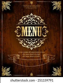 Restaurant menu design. Wood texture.