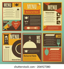 Restaurant menu designs. Collection of retro-style vector illustrations.