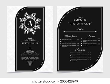 menú de restaurante con elegante estilo ornamental