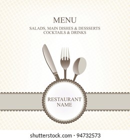 restaurant menu with flatware (knife, spoon, fork)