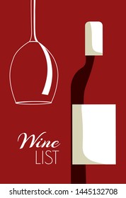Restaurant menu, flyer, brochure design template with wine bottle and wineglass. Vector illustrations. Wine list, wine shop concept.