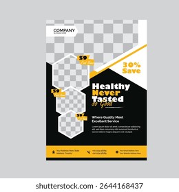 Restaurant Menu Flyer Template Featuring Grilled Fish Steak Salmon and Mashed Potatoes