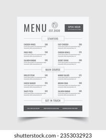 Restaurant Menu, Food Menu Flyer, Classy Restaurant Menu Template, Fast food, Flyer Design, Modern