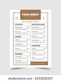 Restaurant Menu, Food Menu Flyer, Classy Restaurant Menu Template, Fast food, Flyer Design, Modern