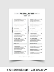 Restaurant Menu, Food Menu Flyer, Classy Restaurant Menu Template, Fast food, Flyer Design, Modern