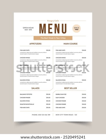 Restaurant Menu, Food Menu Flyer, Classy Restaurant Menu Template, Fast food, Flyer Design