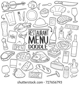 Restaurant Menu Food Traditional Doodle Icons Sketch Hand Made Design Vector