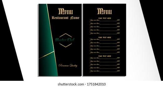Menú del restaurante buen menú de chef maestro verde vector de fondo negro