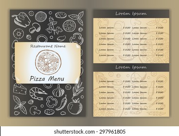 Restaurant menu with hand drawn doodle elements. Vector illustration for menu, posters, prints, banners, web design, covers