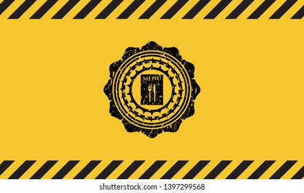 restaurant menu icon black grunge emblem with yellow background. Vector Illustration. Detailed.