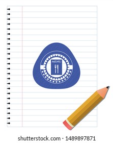 restaurant menu icon blue ink pen emblem. Vector Illustration. Detailed.
