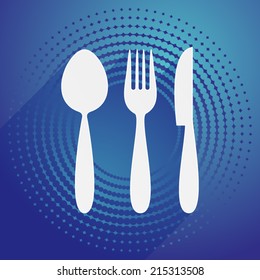 Restaurant menu icon with cutlery blue halftone design