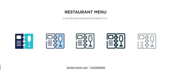 restaurant menu icon in different style vector illustration. two colored and black restaurant menu vector icons designed in filled, outline, line and stroke style can be used for web, mobile, ui
