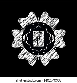 restaurant menu icon drawn chalk emblem, retro style, chalk or chalkboard texture