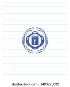 restaurant menu icon drawn with pen. Blue ink. Vector Illustration. Detailed.