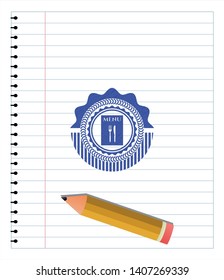 restaurant menu icon drawn with pen strokes. Blue ink. Vector Illustration. Detailed.