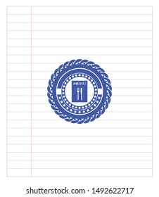restaurant menu icon drawn with pen. Blue ink. Vector Illustration. Detailed.
