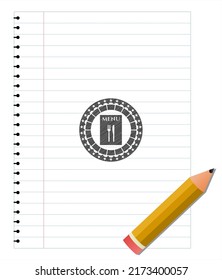 Symbol für das Menü des Restaurants zeichnen mit Bleistift-Effekt. Vektorgrafik. Detaillierte Angaben.