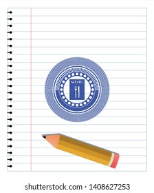 restaurant menu icon emblem drawn with pen. Blue ink. Vector Illustration. Detailed.