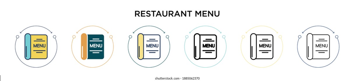 Icono del menú del restaurante en estilo relleno, delgado, contorno y trazo. Ilustración vectorial de dos menús de restaurantes de color y negro los diseños de iconos vectoriales se pueden utilizar para móviles, ui, web
