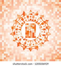 restaurant menu icon inside abstract orange mosaic emblem with background