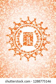 restaurant menu icon inside abstract orange mosaic emblem