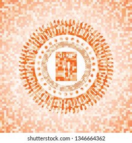 restaurant menu icon inside abstract orange mosaic emblem