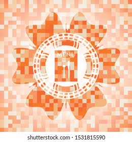 restaurant menu icon inside abstract emblem, orange mosaic background