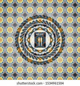 restaurant menu icon inside arabesque style badge. arabic decoration.
