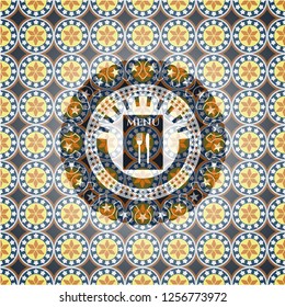 restaurant menu icon inside arabic emblem background. Arabesque decoration.