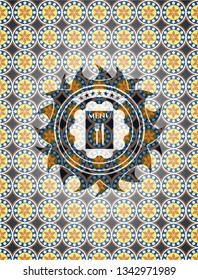 restaurant menu icon inside arabic badge background. Arabesque decoration.