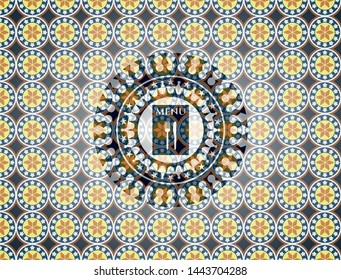 restaurant menu icon inside arabic emblem. Arabesque decoration.