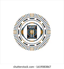 restaurant menu icon inside arabic emblem. Arabesque decoration.
