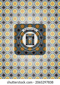 restaurant menu icon inside arabic emblem background. Arabesque decoration. 