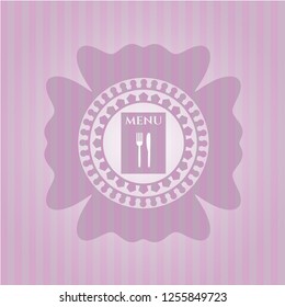 restaurant menu icon inside badge with pink background
