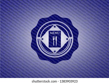 restaurant menu icon inside badge with jean texture