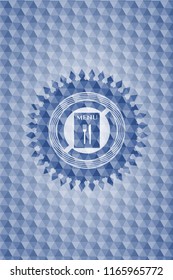 restaurant menu icon inside blue badge with geometric pattern.
