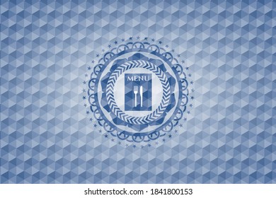 Speisekarte Symbol in blauem Hexagon-Emblem. 