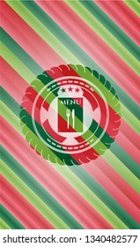 restaurant menu icon inside christmas colors badge.