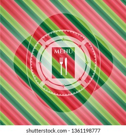 restaurant menu icon inside christmas colors badge.