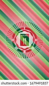 icono del menú del restaurante dentro del emblema del estilo de los colores de Navidad.
