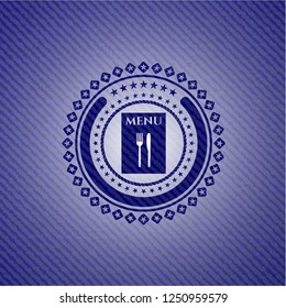 restaurant menu icon inside emblem with jean texture