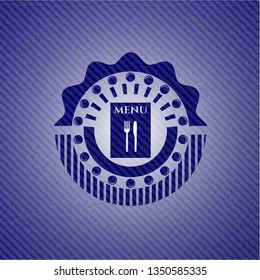 restaurant menu icon inside emblem with jean texture
